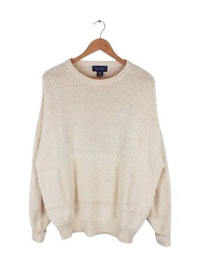 Vintage Britches 90s Cream‎ Cotton Open Knit Sweater Men's XXL USA
